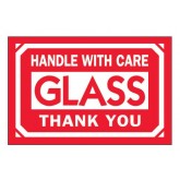 2" x 3" Red & White "Handle With Care - Glass - Thank You" Labels