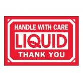 2" x 3" Red & White "Handle With Care - Liquid - Thank You" Labels
