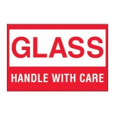 2" x 3" Red & White "Glass - Handle With Care" Labels