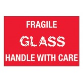 2" x 3" Red with White "Fragile - Glass - Handle With Care" Labels