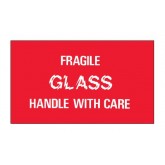 3" x 5" Red with White "Fragile - Glass - Handle With Care" Labels