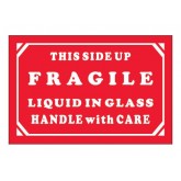 2" x 3" Red with White "Fragile - Liquid In Glass - Handle With Care" Labels