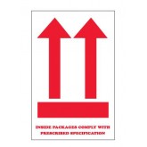 4" x 6" White with "Inside Packages Comply..." Arrow Labels