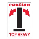 4" x 6" White with Red & Black "Caution - Top Heavy" Arrow Labels
