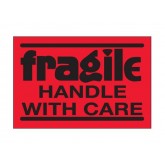 2" x 3" Fluorescent Red "Fragile - Handle With Care" Labels