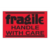 3" x 5" Fluorescent Red "Fragile - Handle With Care" Labels