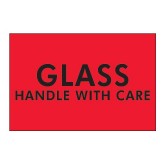 2" x 3" Fluorescent Red "Glass - Handle With Care" Labels