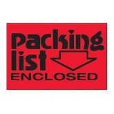 2" x 3" Fluorescent Red "Packing List Enclosed" Labels