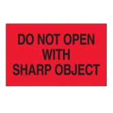3" x 5" Fluorescent Red "Do Not Open with Sharp Object" Labels