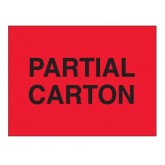 3" x 5" Fluorescent Red "Partial Carton" Labels