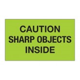 3" x 5" Fluorescent Green "Caution Sharp Objects Inside" Labels