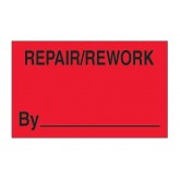1.25" x 2" Fluorescent Red "Repair/Rework By" Labels