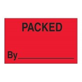 1.25" x 2" Fluorescent Red "Packed By" Labels