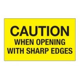 3" x 5" Fluorescent Yellow "Caution When Opening With Sharp Edges" Labels