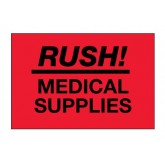 2" x 3" Fluorescent Red "Rush - Medical Supplies" Label