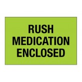 2" x 3" Fluorescent Green "Rush - Medication Enclosed" Labels
