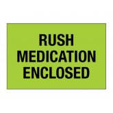 2" x 3" Fluorescent Green "Rush - Medication Enclosed" Labels