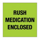 4" x 4" Fluorescent Green "Rush - Medication Enclosed" Labels