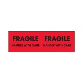 3" x 10" Fluorescent Red "Fragile - Handle With Care" Labels