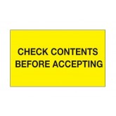 3" x 5" Fluorescent Yellow "Check Contents Before Accepting" Labels