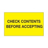 3" x 5" Fluorescent Yellow "Check Contents Before Accepting" Labels