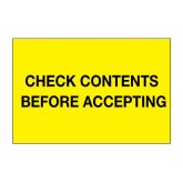 4" x 6" Fluorescent Yellow "Check Contents Before Accepting" Labels