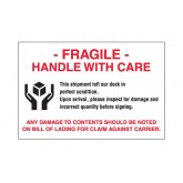 4" x 6" White with Red & Black "Fragile - Handle With Care" Labels