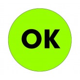 1" Circle Fluorescent Green "OK" Labels