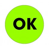 1" Circle Fluorescent Green "OK" Labels