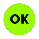 2" Circle Fluorescent Green "OK" Labels