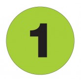 1" Circle Fluorescent Green "1" Number Labels