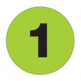1" Circle Fluorescent Green "1" Number Labels