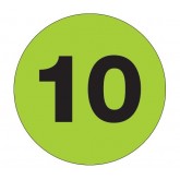 1" Circle Fluorescent Green "10" Number Labels