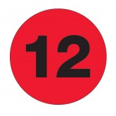 1" Circle Fluorescent Red "12" Number Labels