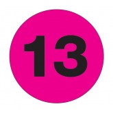 1" Circle Fluorescent Pink "13" Number Labels