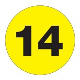 1" Circle Fluorescent Yellow "14" Number Labels