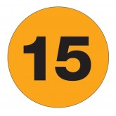 1" Circle Fluorescent Orange "15" Number Labels