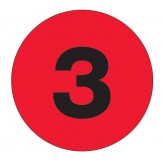 1" Circle Fluorescent Red "3" Number Labels