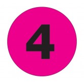 1" Circle Fluorescent Pink "4" Number Labels