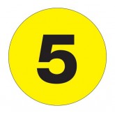 1" Circle Fluorescent Yellow "5" Number Labels