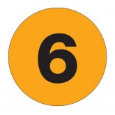 1" Circle Fluorescent Orange "6" Number Labels