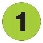 2" Circle Fluorescent Green "1" Number Labels