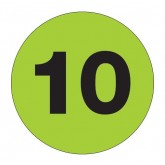 2" Circle Fluorescent Green "10" Number Labels