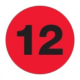 2" Circle Fluorescent Red "12" Number Labels