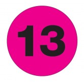 2" Circle Fluorescent Pink "13" Number Labels