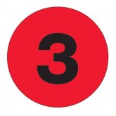 2" Circle Fluorescent Red "3" Number Labels