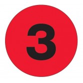 2" Circle Fluorescent Red "3" Number Labels