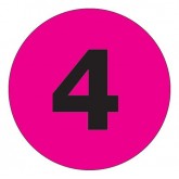 2" Circle Fluorescent Pink "4" Number Labels