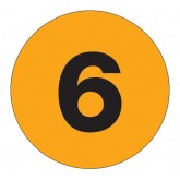 2" Circle Fluorescent Orange "6" Number Labels