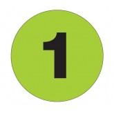 3" Circle Fluorescent Green "1" Number Labels